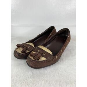 Ralph Lauren Gael Wedge Loafer Women's Size 7 Brown Suede Tasseled Slip On